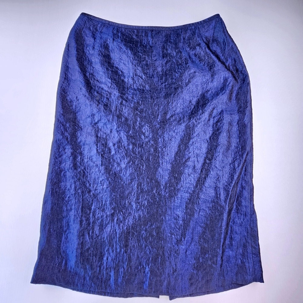 Kasper Vintage Navy Shimmer Midi Skirt 12P Blue Textured Pencil Office Siren 90s